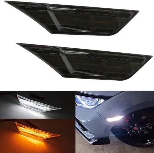 Vista 10 de Luces LED de posición laterales de 10ª generación para Honda Civic Sedan Coupe Hatchback Switchback de 2016-2021 Ámbar/Blanco Señal de giro