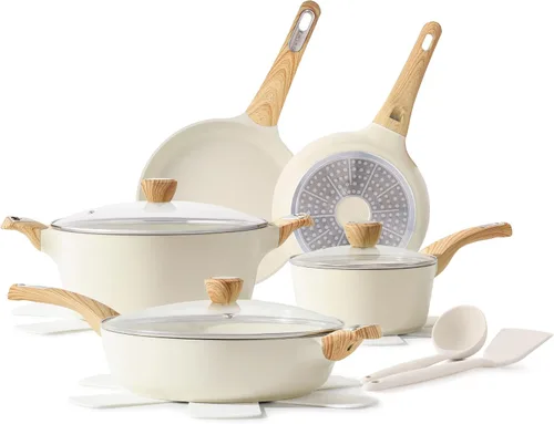 Vista 11 de SENSARTE Juego de utensilios de cocina de cerámica, juego de ollas y sartenes antiadherentes, utensilios de cocina de inducción de 14 piezas,