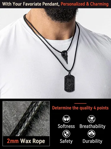 Vista 2 de FaithHeart - Cadena de cuero trenzada 2 mm3 mm, cierre de presión de acero inoxidable duradero, para hombres y mujeres, resistente al agua, cadena