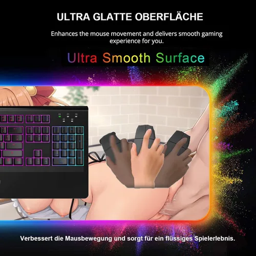 Vista 5 de Mouse Pads Anime Girl Sexy Butt Mousepad RGB LED Mouse Pad Gamer Gaming Pads Keyboard XXL Large Mause for Desk Play Mat Carpet 24 inch x12 inch