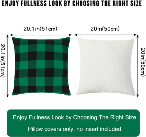 Vista 2 de Cootato Fundas de almohada de Navidad, juego de 4 fundas de almohada a cuadros verdes y negros, 20 x 20 pulgadas, fundas de almohada de algodón