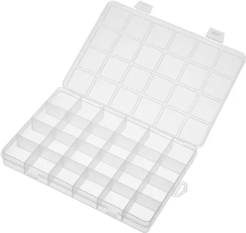 Vista 4 de Juvielich Caja organizadora de plástico transparente, contenedor de almacenamiento de 24 rejillas fijas, caja de joyería para cuentas, arte