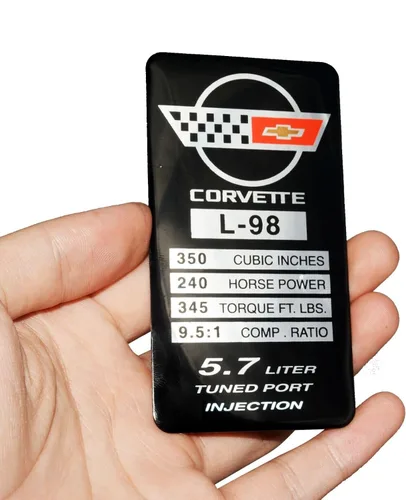 Vista 2 de 1 placa de identificación de motor C4 Corvette 1990 L98 con placa de datos de metal, placa de identificación 3D, 240 CV, 345 TQ de repuesto