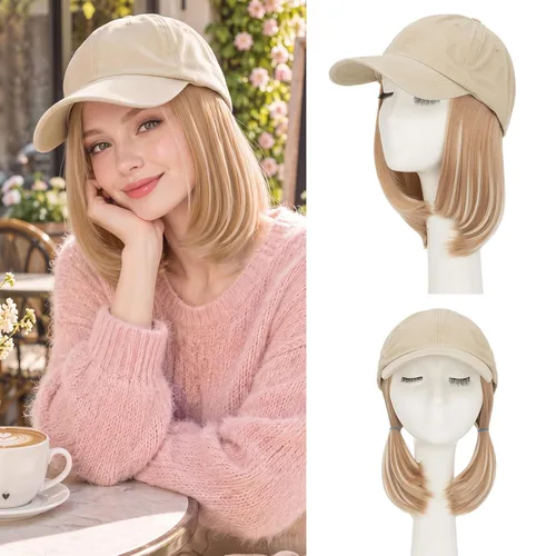 Vista 40 de S-noilite Gorra de béisbol de 6 pulgadas con peluca corta de peinado Bob