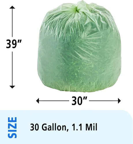 Vista 2 de Stout e2430e85 13 galones 24" x 30" Heavy Duty biodegradables bolsas de basura, 45 bolsas por caja, astm6400, verde, fabricado en Estados Unidos por