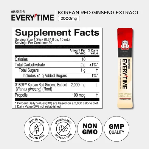 Vista 8 de JUNG KWAN JANG Everytime - Paquete de barra líquida de ginseng rojo coreano, 2,000 mg de extracto de ginseng rojo con propóleos + 1,050 mg