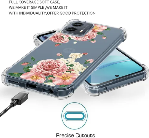 Vista 5 de Osophter Funda para Moto G 5G 2023, Motorola G 5G 2023 para mujeres y niñas, diseño floral con protector de pantalla, absorción de golpes, funda