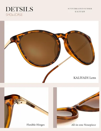 Vista 4 de KALIYADI Gafas de sol polarizadas para mujer, estilo retro redondo vintage y protección UV
