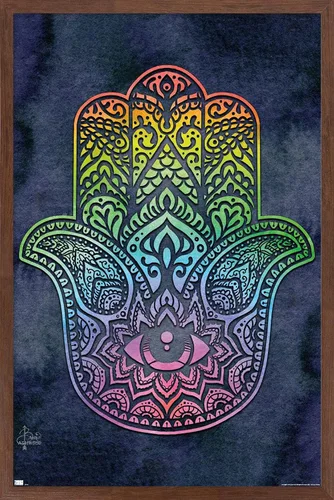 Vista 10 de Trends International Brigid Ashwood - Póster de pared de Hamsa arcoíris, 22.4 pulgadas de largo x 14.7 pulgadas, versión enmarcada de madera
