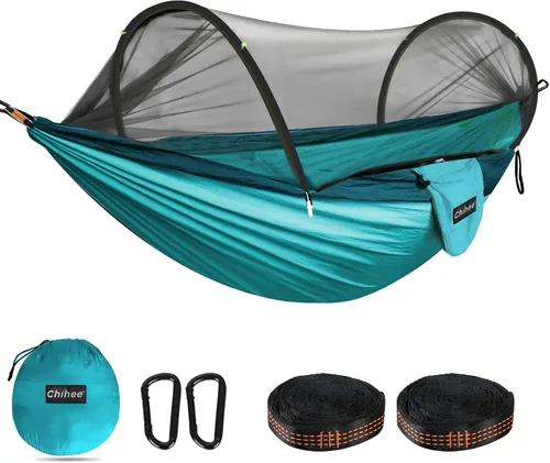 Vista 7 de Chihee - Hamaca ultraligera de camping para viajes, con red emergente, capacidad de carga de 299 kg, de nailon paracaídas transpirable y de secado