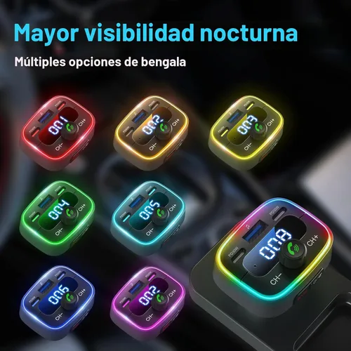 Vista 8 de Adaptador Bluetooth 5.4 de 60 W de carga USB Bluetooth adaptador para coche, radio transmisor FM inalámbrico, llamadas manos libres y receptor