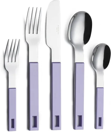 Vista 10 de ANNOVA Juego de cubiertos de acero inoxidable con mango de bloque de color, 4 cuchillos, 4 tenedores de cena, 4 tenedores de cena, 4 tenedores