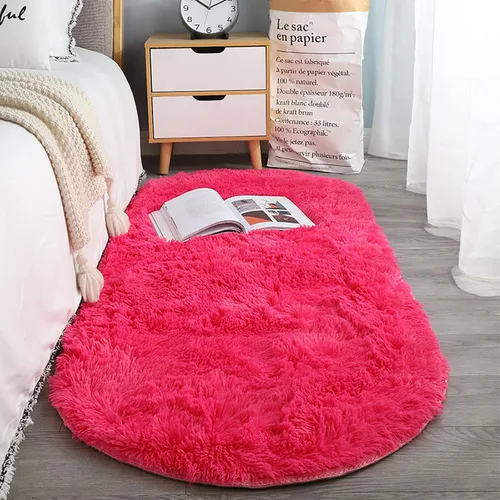 Vista 14 de ZZenSmot Alfombra ovalada y esponjosa, alfombra de noche de felpa suave, color liso, para dormitorio, sala de estar, color rosa, 63 x 24 pulgadas