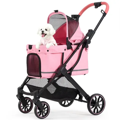 Vista 10 de HITTITE Pet Stroller with Weatherproof Cover, All-Terrain 4-Wheel Cat & Dog Stroller with Adjustable Canopy, Foldable Dog Strollers with Storage