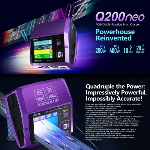 Vista 3 de Cargador inteligente multifunción GoolRC Q200neo AC/DC, cargador de batería Lipo
