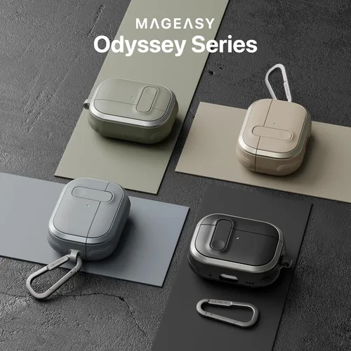 Vista 6 de MAGEASY Odyssey - Funda para AirPods Pro 2, funda resistente para AirPods Pro con bloqueo seguro, clip de mosquetón para protección a prueba