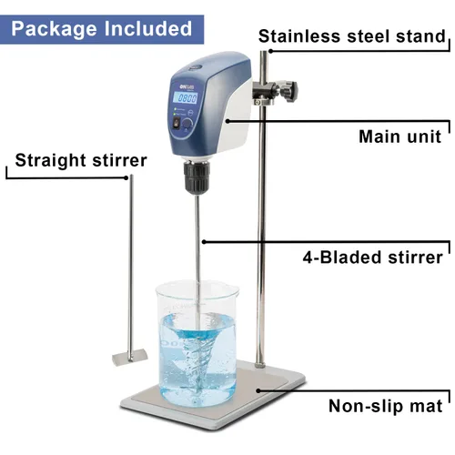 Vista 2 de ONiLAB Agitador Eléctrico Superior, Mezclador Agitador Superior Digital LCD con Varilla de Agitación y Soporte, Potente 20L, 10000 mPas, 50~2200RPM