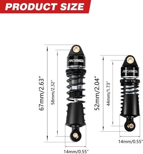 Vista 2 de RCAWD 58mm F/R Adjustable Oil-Filled Shock With Shock Guard For ARRMA GROM