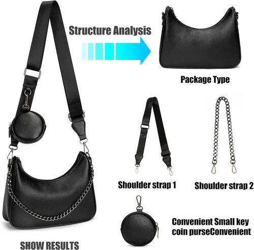 Vista 2 de Bolsos tipo Hobo pequeños para mujer bolsa de hombro suave multiusos ligera retro con monedero 2 piezasjuego