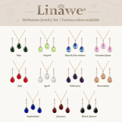 Vista 5 de Linawe - Collar de diamantes en forma de lágrima, collar con forma de pera, collar con dije de circonia cúbica y piedras preciosas, collar