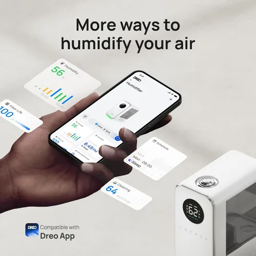 Vista 6 de Dreo - Humidificadores para recámara, llenado superior, inteligente, silencioso, vapor frío, difusor de aceite y luz nocturna, tiempo