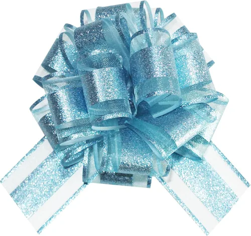 Vista 13 de HQJAXJ 6 lazos azul cielo para envolver regalos, lazos con purpurina de 6 pulgadas para cestas de regalo, Pascua, cestas de regalo, fiestas