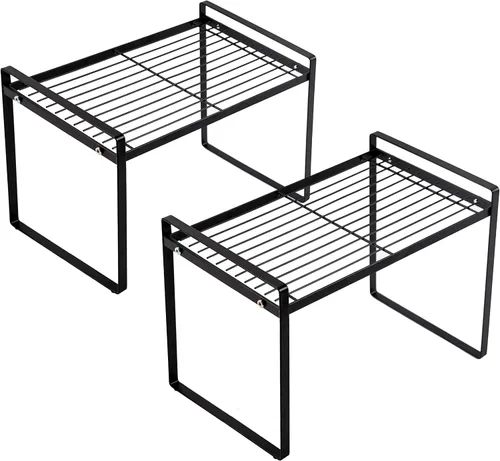 Vista 10 de Shantton Paquete de 2 estantes de gabinete de cocina, estante organizador de despensa, baño, dormitorio, oficina, mesa, escritorio, ahorro