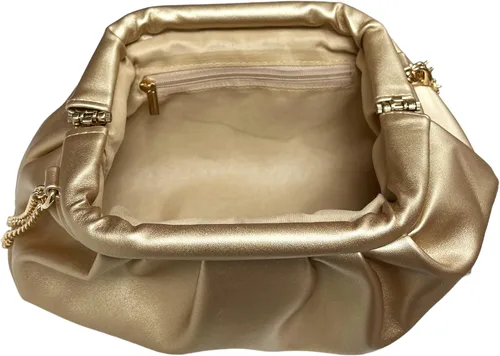 Vista 7 de expouch Bolso de noche con diseño fruncido para mujer, con cadena dorada, bolso de hombro