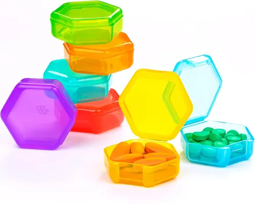 Vista 8 de Pastillero pequeño, 7 paquetes de pastilleros de viaje, mini organizador portátil sin BPA para bolsa de bolsillo, recipiente de vitaminas