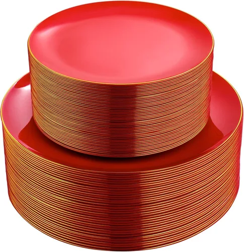 Vista 11 de PULOTE 100 piezas de platos de plástico negro desechables - Premium resistente 50 platos negros para cena, 50 platos para postre/ensalada - Ideal