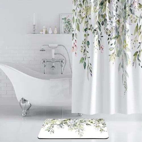 Vista 6 de BBiggood Alfombras de baño salvia, alfombra de baño verde salvia con hojas de eucalipto, se ajusta debajo de la puerta, alfombra de ducha fina