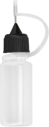 Vista 5 de Dioche Botella exprimible con punta de aguja, botella aplicadora de punta de aguja, cubierta de goma negra suave, 0.3 fl oz para tinta