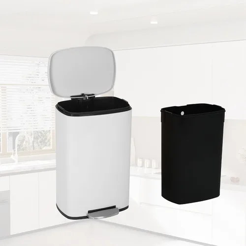 Vista 13 de Basurero de cocina de acero inoxidable de 13 galones con pedal de pie, cubo interior extraíble, resistente a las huellas dactilares, cierre suave