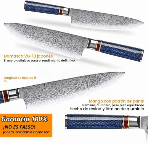 Vista 2 de Cuchillo de chef de 8 pulgadas, cuchillo de chef japonés VG10, cuchillo de cocina japonés VG10, cuchillo de cocina de acero inoxidable de alto