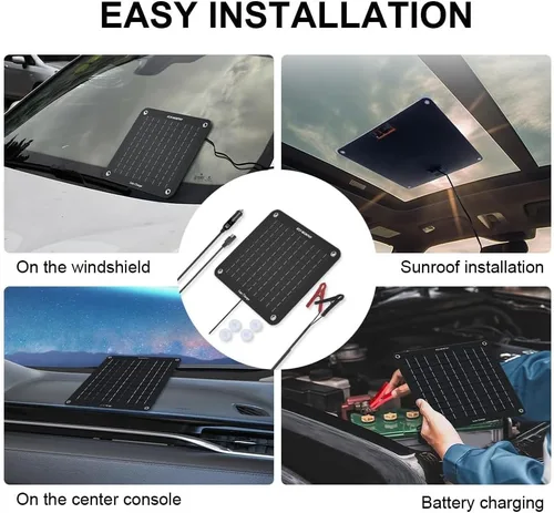 Vista 8 de ECO-WORTHY Cargador Mantenedor de Batería Solar para Automóvil de 10W, 12V Impermeable Portátil, Cargador de Goteo Solar para Automóvil, Camión