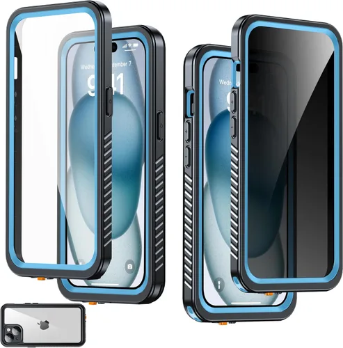 Vista 14 de Funda impermeable para iPhone 15, protector de pantalla de privacidad integrado y protector de pantalla HD [IP68 bajo el agua] a prueba de golpes a