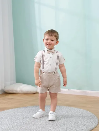Vista 3 de SOLOYEE Conjunto de ropa formal para bebé, conjunto de ropa formal de manga corta y corbatín para niño