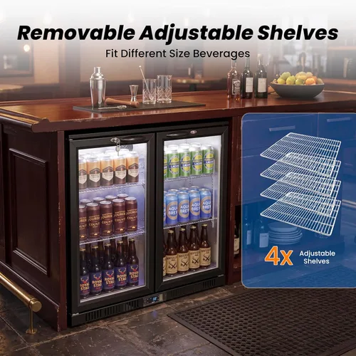Vista 3 de 35.42" W Commercial Under Counter Beverage Refrigerator, 2 Glass Door Back Bar Cooler, Built-in/Freestanding 7.4Cuft Drink Fridge with LED Light