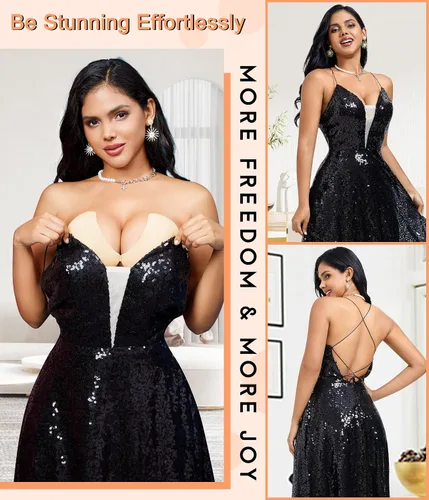 Vista 6 de CYDREAM Sujetador sin tirantes adhesivo adhesivo para mujeres de pecho completo, brasier de silicona invisible push up talla grande para vestido sin
