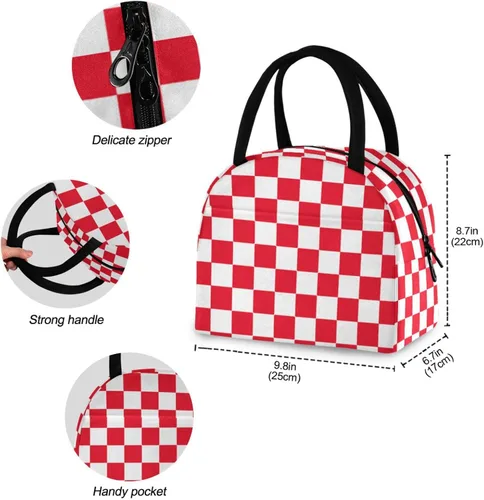 Vista 4 de Buffalo Plaid Check White Red Adjustable Insulated Lunch Cooler Bag Lunch Box for Boys for Camping bolsos termicos para mujer