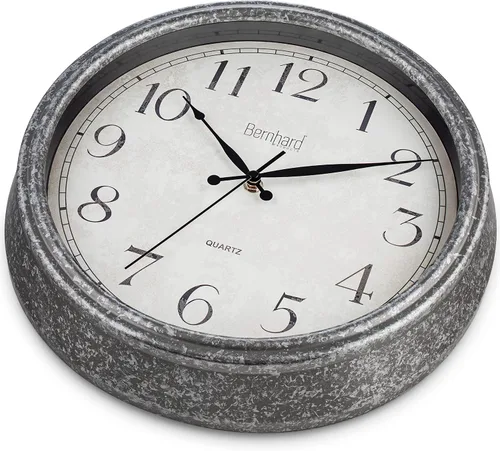 Vista 3 de Bernhard Products Reloj de pared rústico de 14 pulgadas, silencioso, sin tictac, funciona con pilas, decorativo, texturizado, rústico, granja, gris