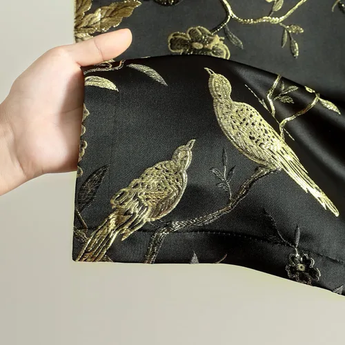 Vista 4 de VOGOL Cortinas de cenefa de jacquard dorado con diseño de flores de lujo para dormitorio, sala de estar, comedor, 52 x 14 pulgadas, 1 panel, negro
