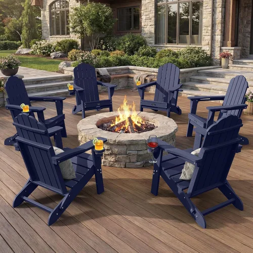 Vista 17 de Silla Adirondack plegable, silla Adirondack de HDPE con 2 soportes para tazas, sillas para fogatas al aire libre de fácil montaje para patio