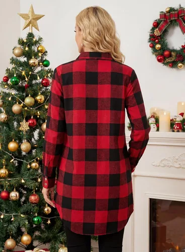 Vista 6 de EVALESS Chamarra a cuadros de bloque de color para mujer, ropa de otoño, trajes de moda