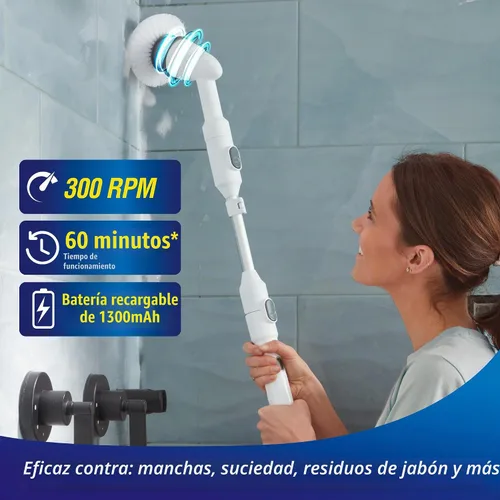 Vista 6 de Voom - Cepillo giratorio eléctrico, cepillo giratorio de ducha inalámbrico con 2 cabezales de cepillo reemplazables y mango ajustable, cepillo