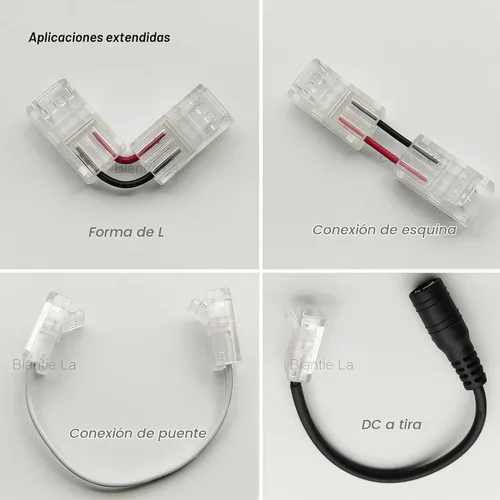 Vista 4 de Conector de Tira a Cable COB de 2 Pines de 8mm, Clips sin Cable, Adaptador sin Soldadura, Terminal de Conexión de Extensión para Tiras de Luces LED