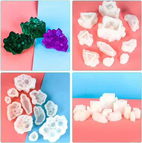 Vista 8 de 11 moldes de resina de racimo de cristal, moldes de silicona de roca de cuarzo, diferentes formas, moldes de resina epoxi, piedras preciosas
