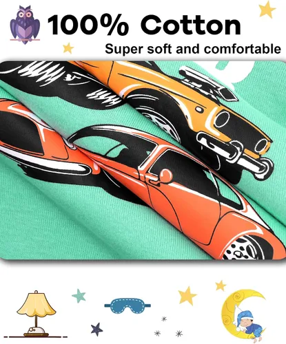 Vista 5 de KOBERO Boys Pajamas 4 Pieces Long Set 100% Cotton Sleepwear Size 18 Months-12 Years