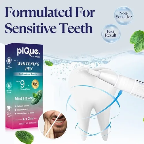 Vista 4 de PLQUE - Bolígrafo blanqueador de dientes, fórmula profesional de sabor a menta con 35% de peróxido de carbamida para dientes sensibles, fácil