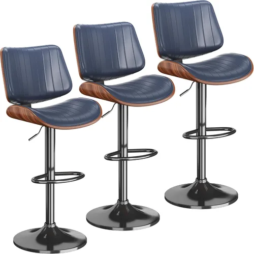 Vista 12 de Juego de 1 taburetes de bar giratorios de madera curvada ajustables para encimera de cocina, moderna silla de bar tapizada de piel sintética